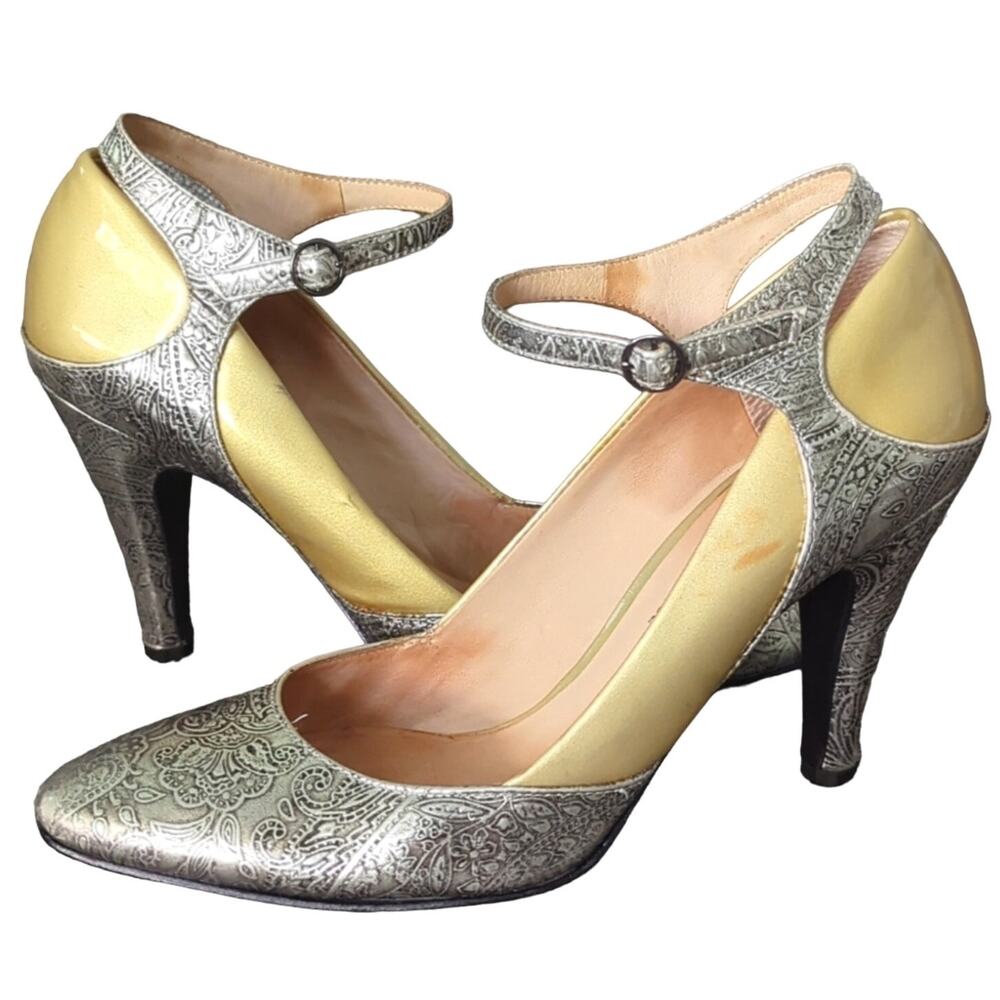 Modern Vintage Heels Antique Steampunk Pumps Silver Paisley Women's EU 38.5